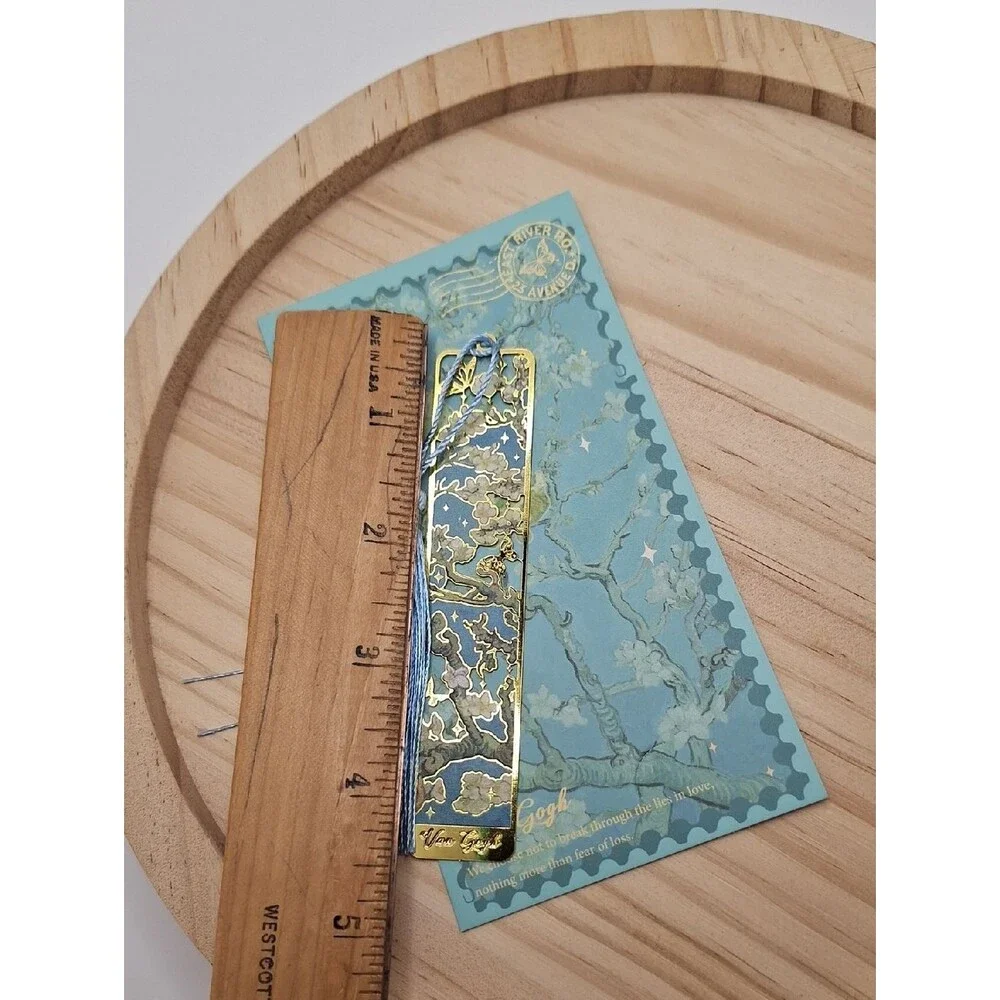 Van Gogh Almond Blossom Gold Bookmark with Blue Tassel